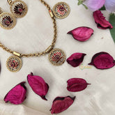 Vriksham Designer Magenta Lotus Cham With Magenta Leaf Neckpiece-G20384